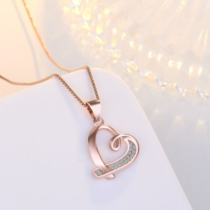 925 Sterling Silver Crystal Heart Pendant Necklace Women Girls Jewellery Gift