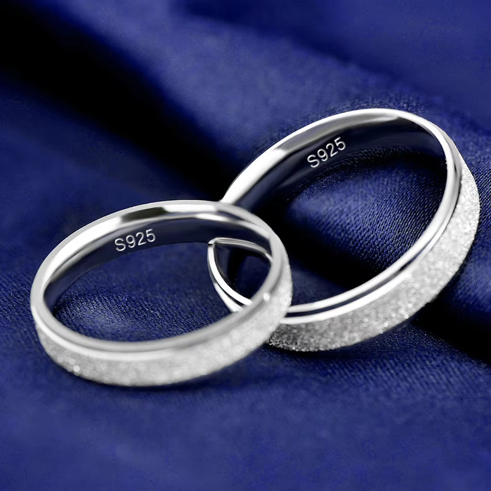 1PCS 925 Silver Rings for Men Women 100% Real 925 Sterling Silver Top Quality Frosted Flakes Ring Couple Jewelry New Finger Ring