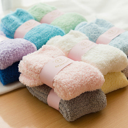 6Pairs Women Ladies Soft Fluffy Bed Socks Warm Lounge Slipper Fleece Sock Winter