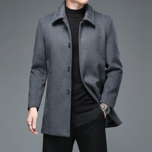 High Quality Mens Winter Jackets and Coats Business Casual Woolen Jackets Coats Long Overcoat Men Turn down Collar Wool Blends