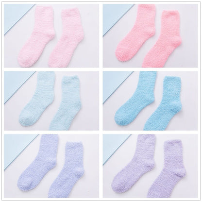 6Pairs Women Ladies Soft Fluffy Bed Socks Warm Lounge Slipper Fleece Sock Winter