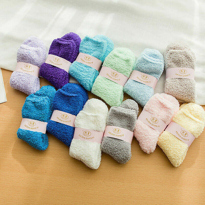 6Pairs Women Ladies Soft Fluffy Bed Socks Warm Lounge Slipper Fleece Sock Winter