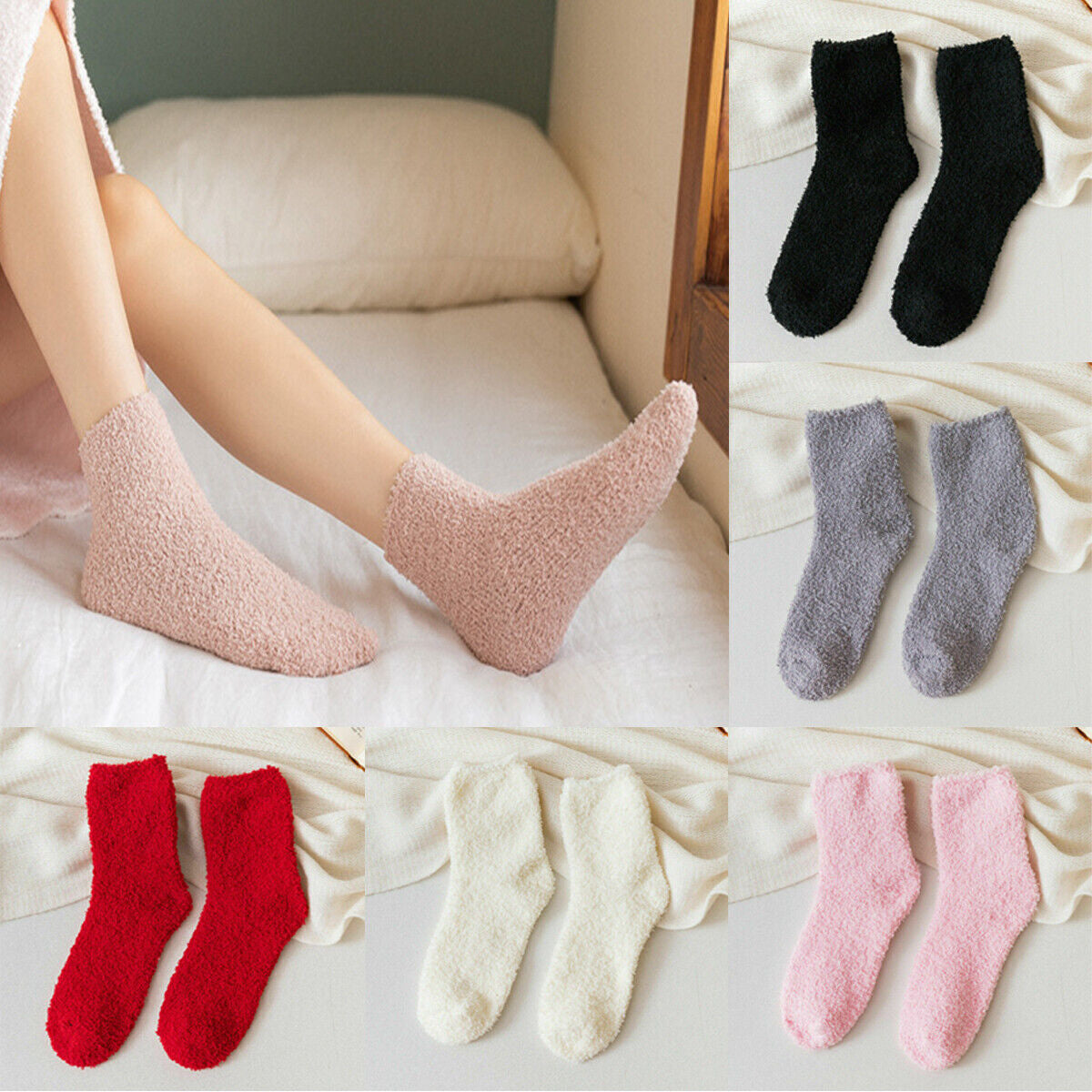 6Pairs Women Ladies Soft Fluffy Bed Socks Warm Lounge Slipper Fleece Sock Winter