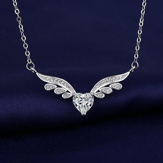 Elegant Crystal Angel Wing Heart Choker Necklace Women Girls Silver Jewellery